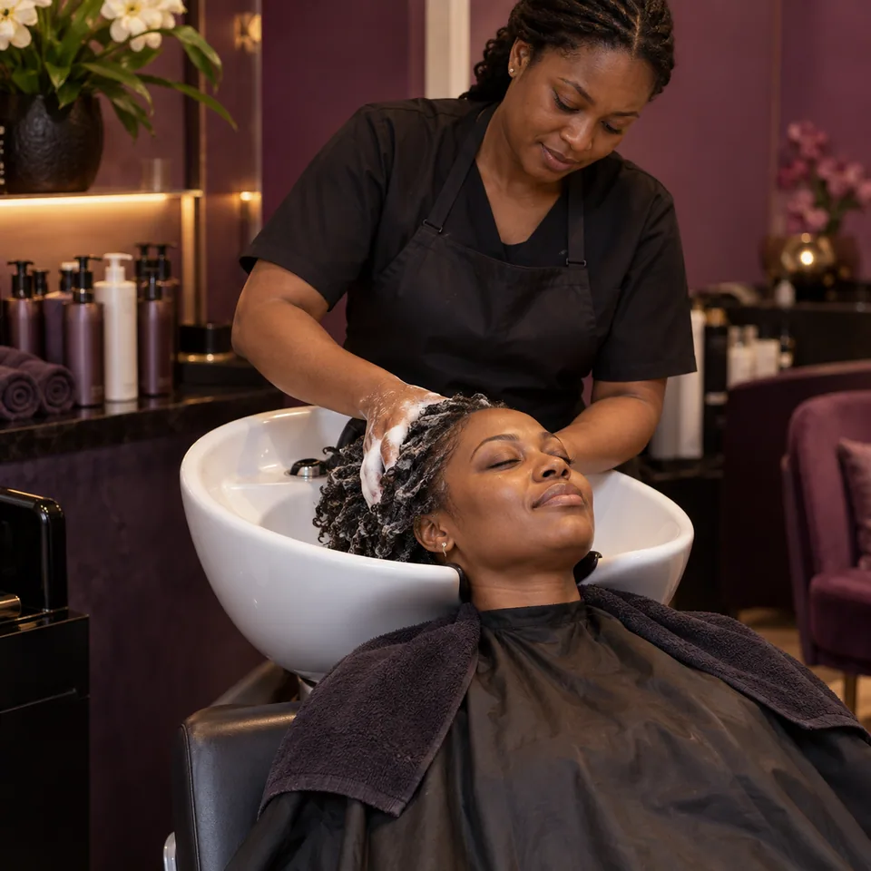 Illustrative wash, treatment & blow-dry for Dweniva Beauty