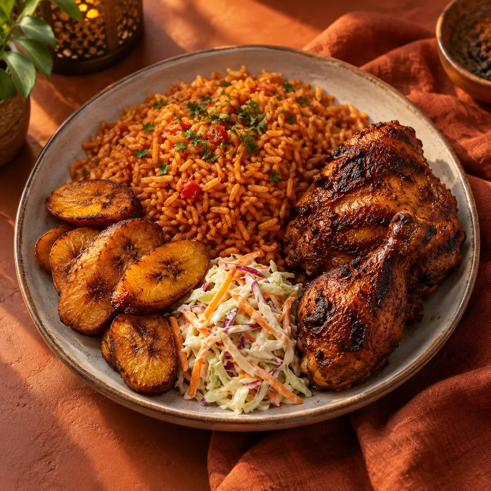 Illustrative smoky jollof & chicken for Dweniva Foods