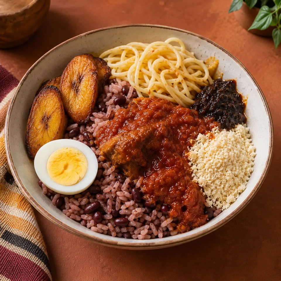 Illustrative waakye bowl for Dweniva Foods
