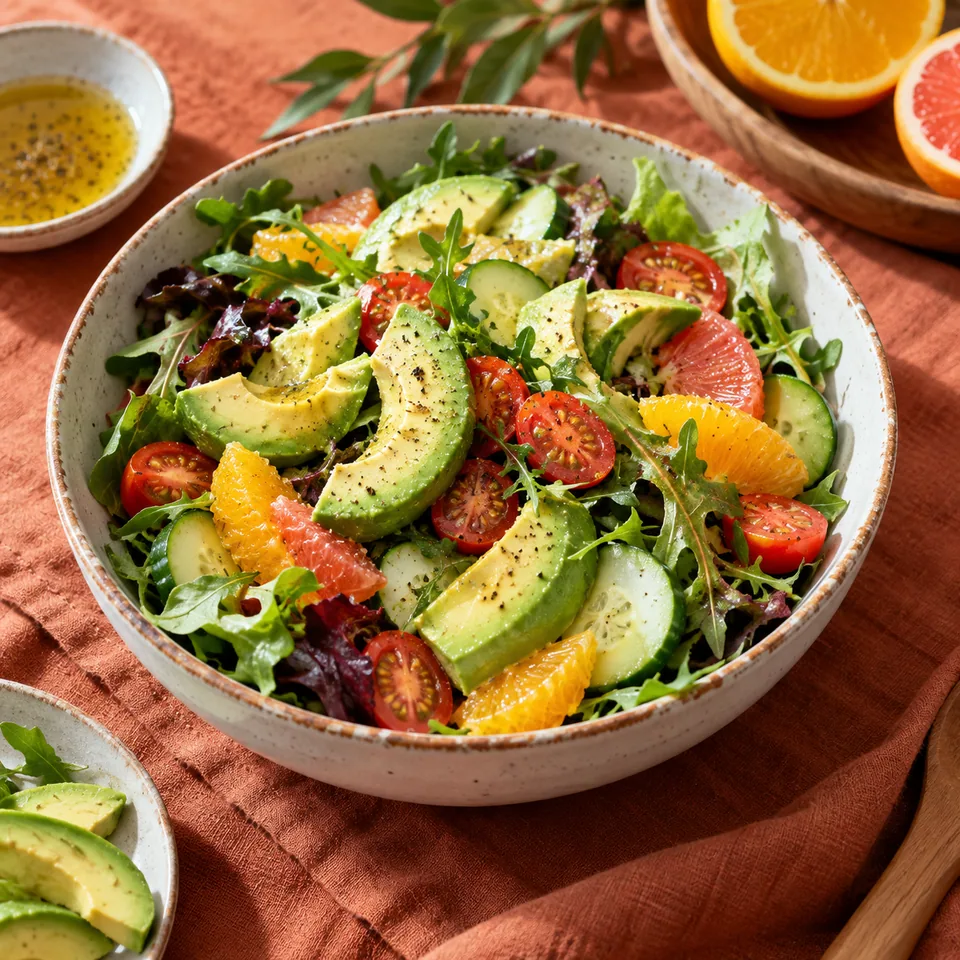 Illustrative garden & avocado bowl for Dweniva Foods